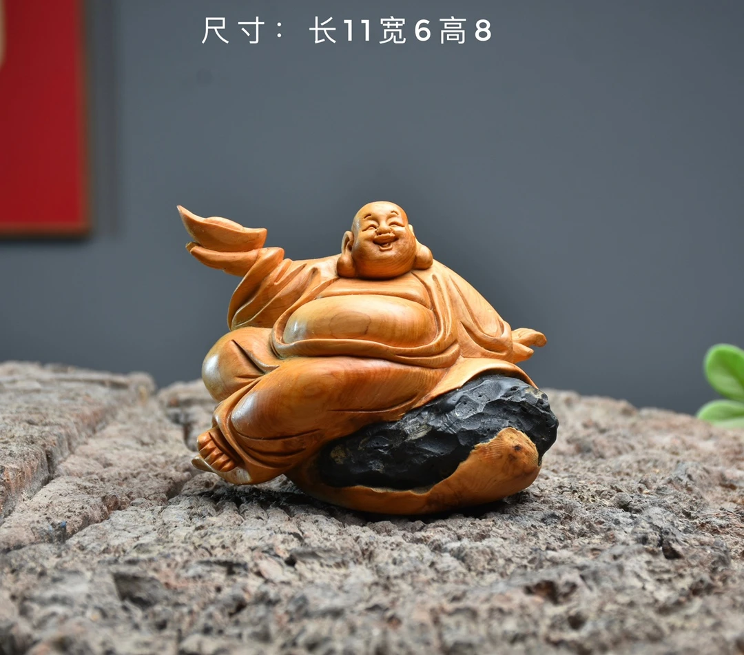 太行崖柏根雕手把工艺品弥勒佛随行摆件工艺品