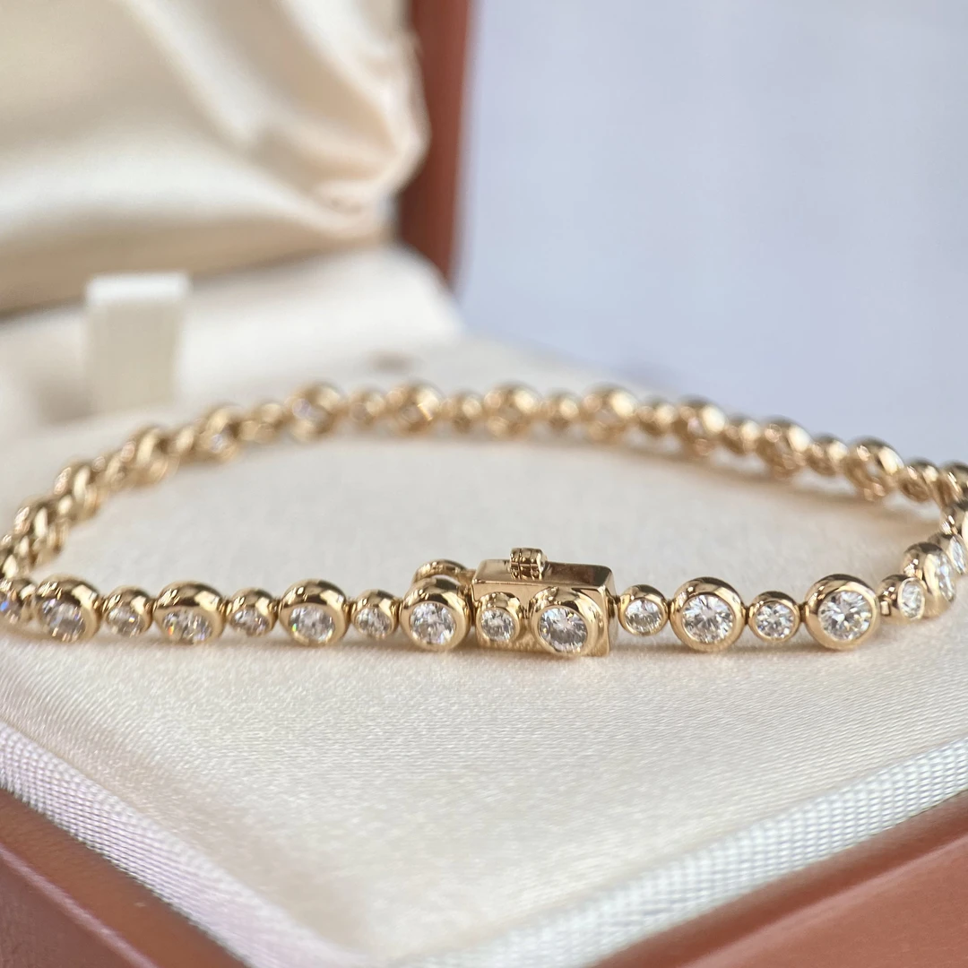 金名珠宝 18k金天然钻石满钻2.6克拉间小珠手链奢华潮流百搭气质