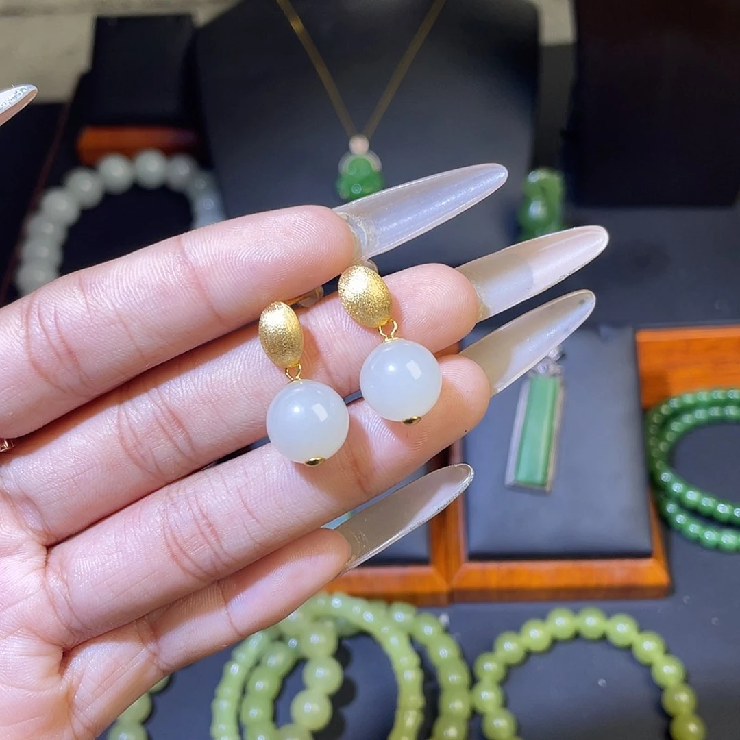 银S925镶嵌和田玉耳饰