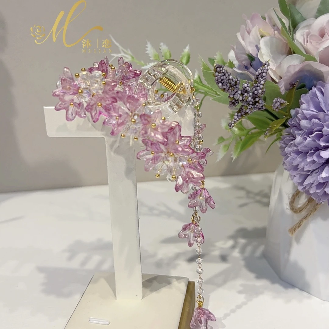 E452【粉百合7cm抓夹】发饰气质手工