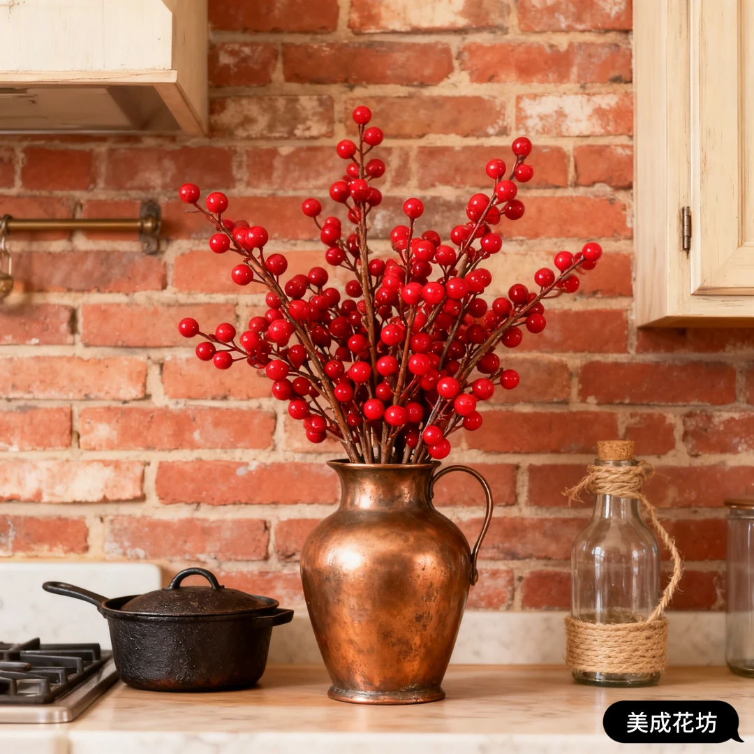 纯手工仿真红果发财富贵果新年装饰果实摆件搭配花材家居装饰摆件
