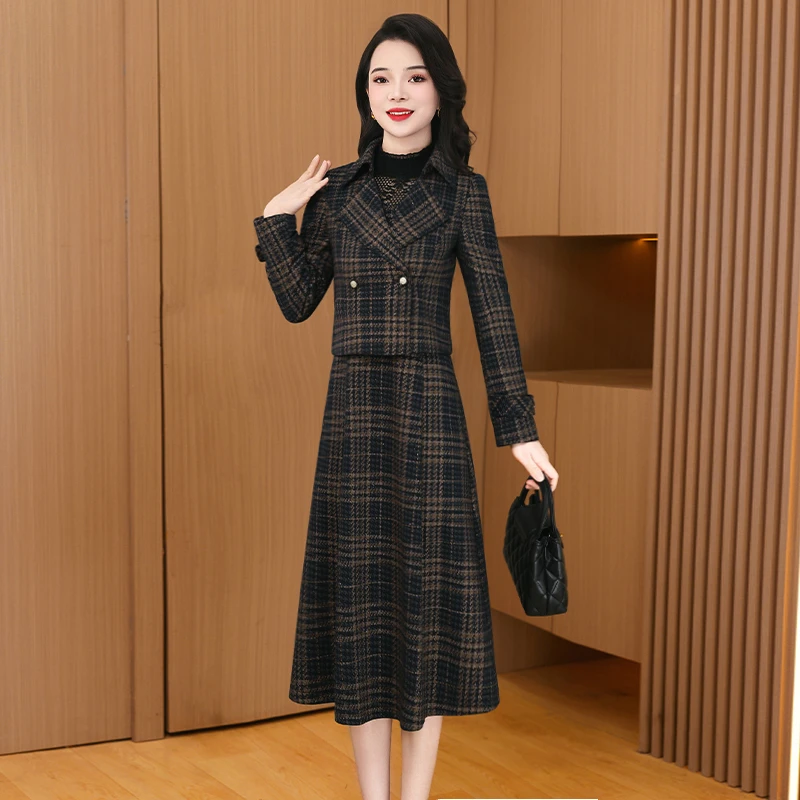 【两件套】梦晚贵夫人秋季洋气优雅时尚大气修身显瘦套裙子妈妈装