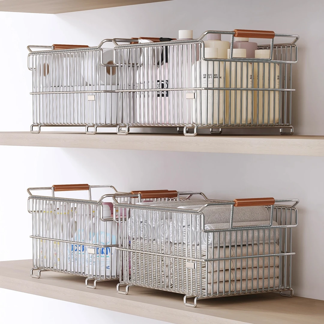 帅仕304不锈钢收纳筐厨房浴室客厅家用网篮金属杂物筐衣物收纳篮