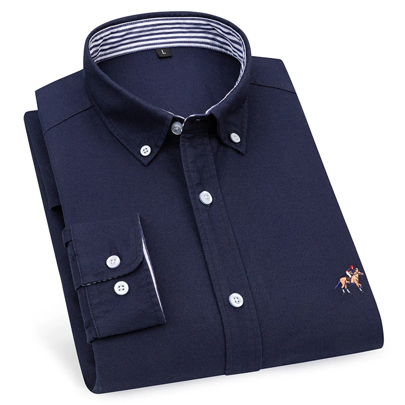 尺度保罗2025春季款牛津纺衬衣男士纯棉长袖衬衫男潮流刺绣上衣服