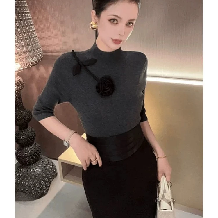 韩版立体花气质针织衫女2025秋季流行单品新款上衣巨好看通勤小衫