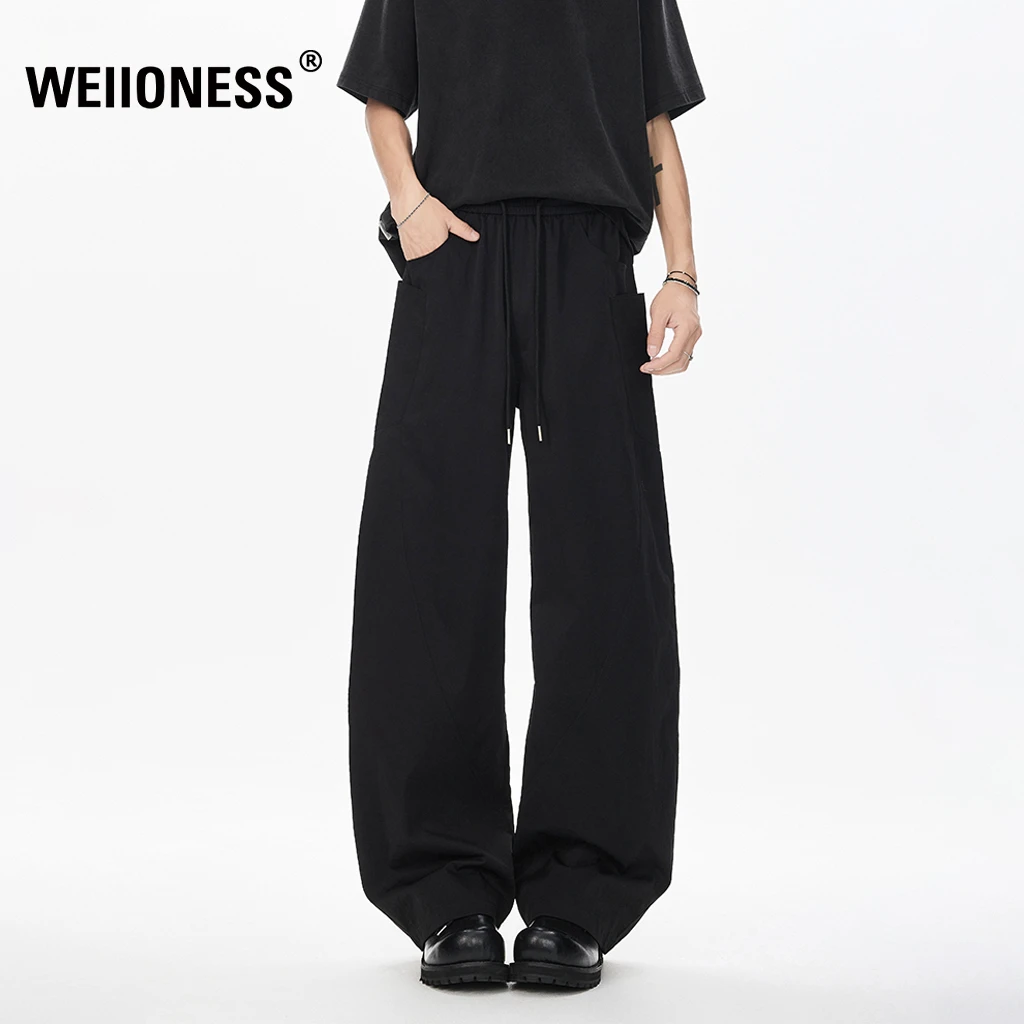 WEIIONESS多口袋直筒弯刀裤男夏季潮流高街阔腿长裤轻奢痞帅男装