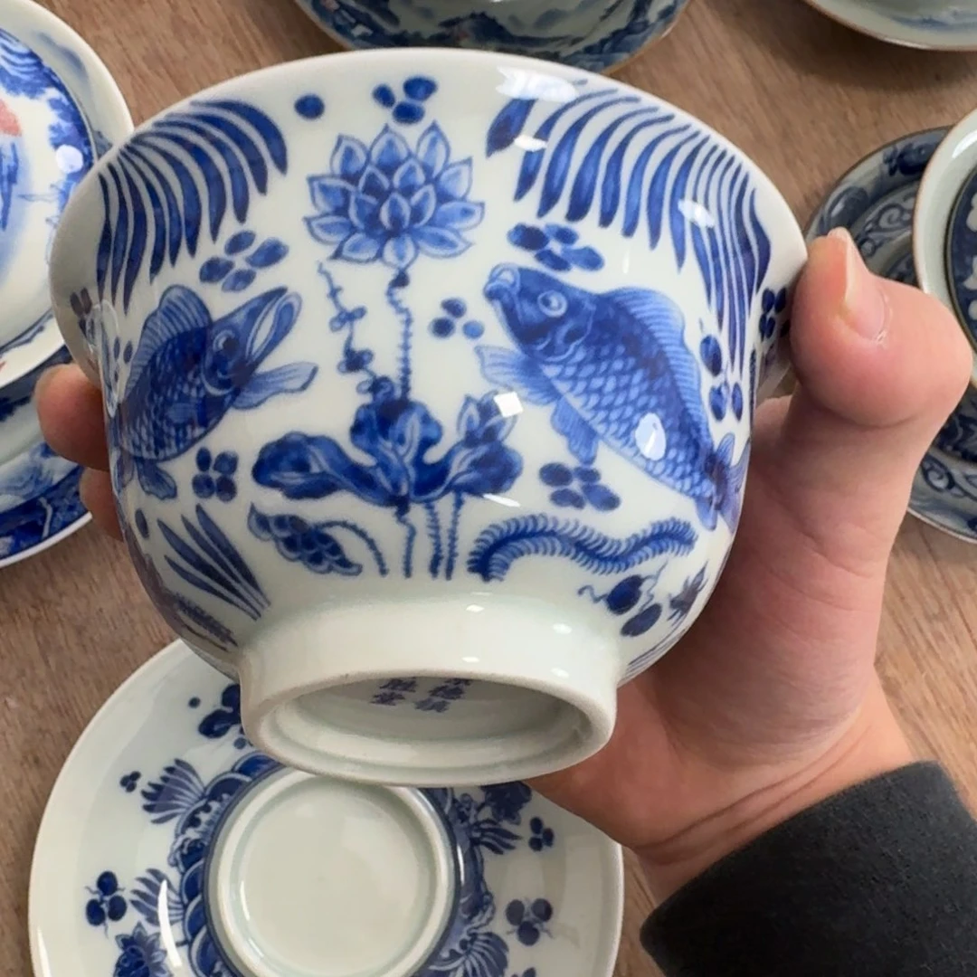 鱼藻纹元宝盖碗白瓷