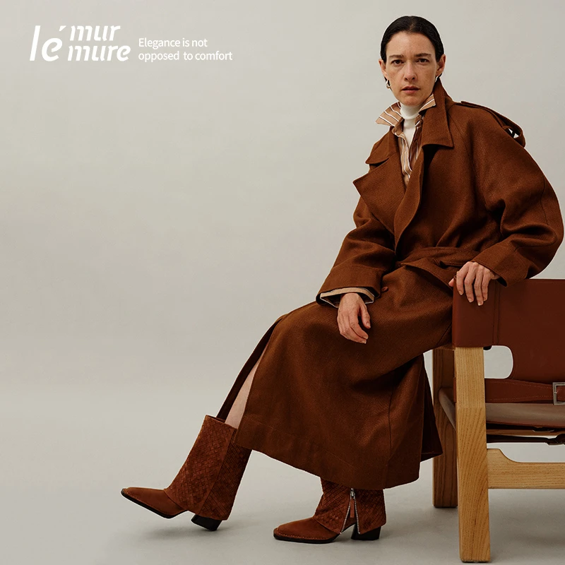 Le' Murmure 立体剪裁 冬季新款羊反绒中筒靴纯手工编织裤筒靴zb