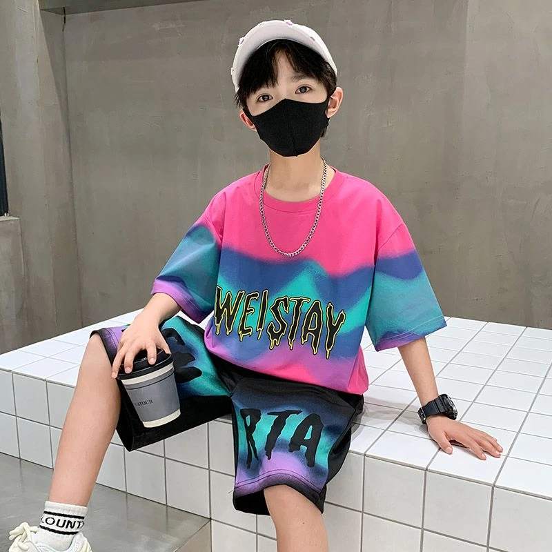 儿童装男孩男童夏装套装新款帅气时髦中大童夏季运动短袖炸街衣服