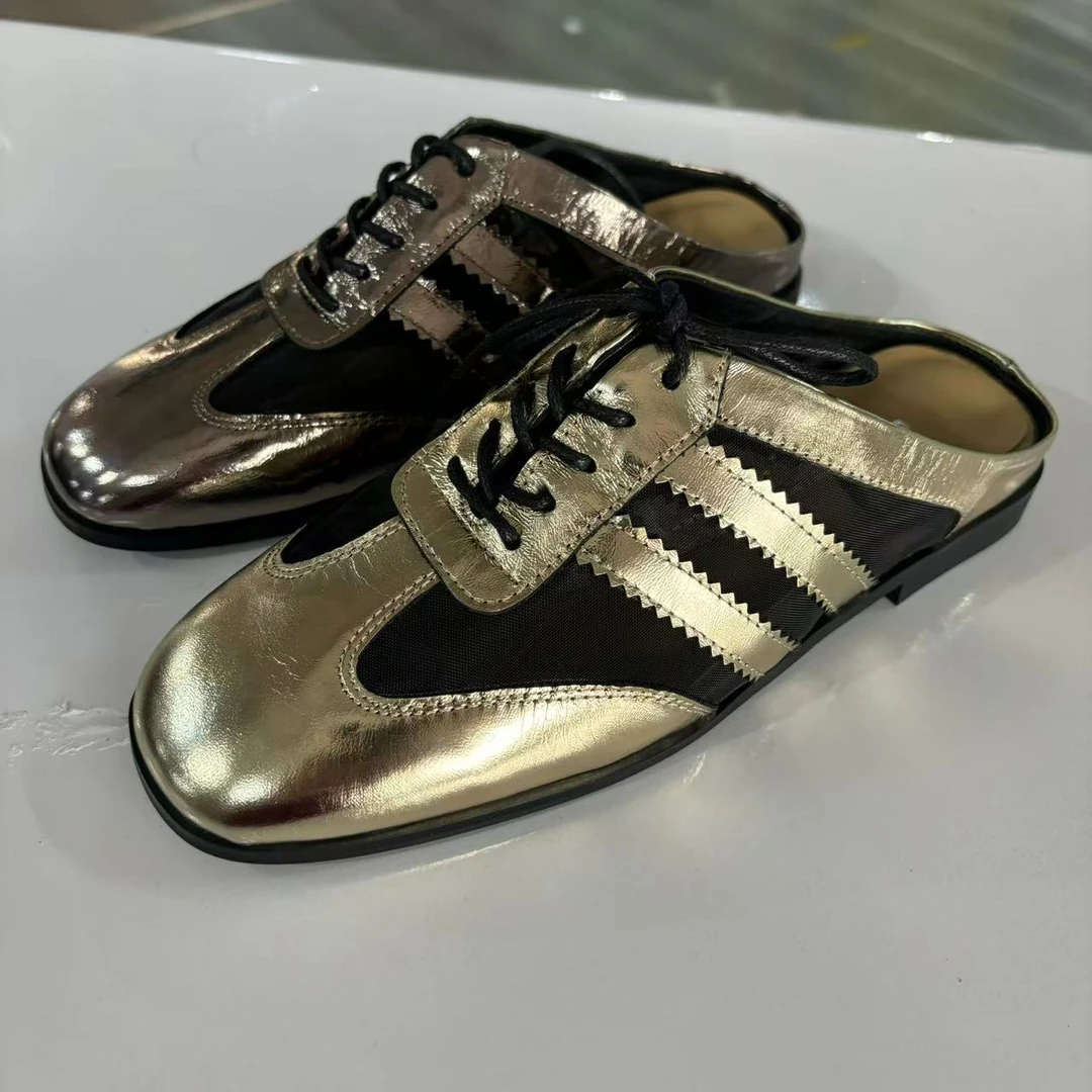 夏新款网纱圆头系带平底休闲包头拖鞋152-202