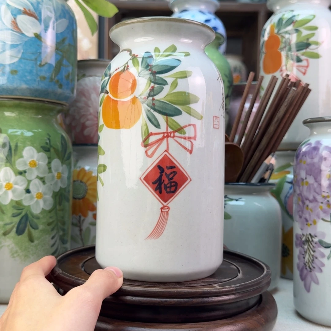 景德镇陶瓷手绘花瓶无孔