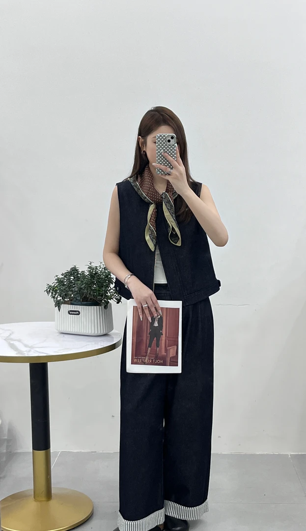 0909-01 慵懒风牛仔复古宽松阔腿裤时尚套装 AGY 8657
