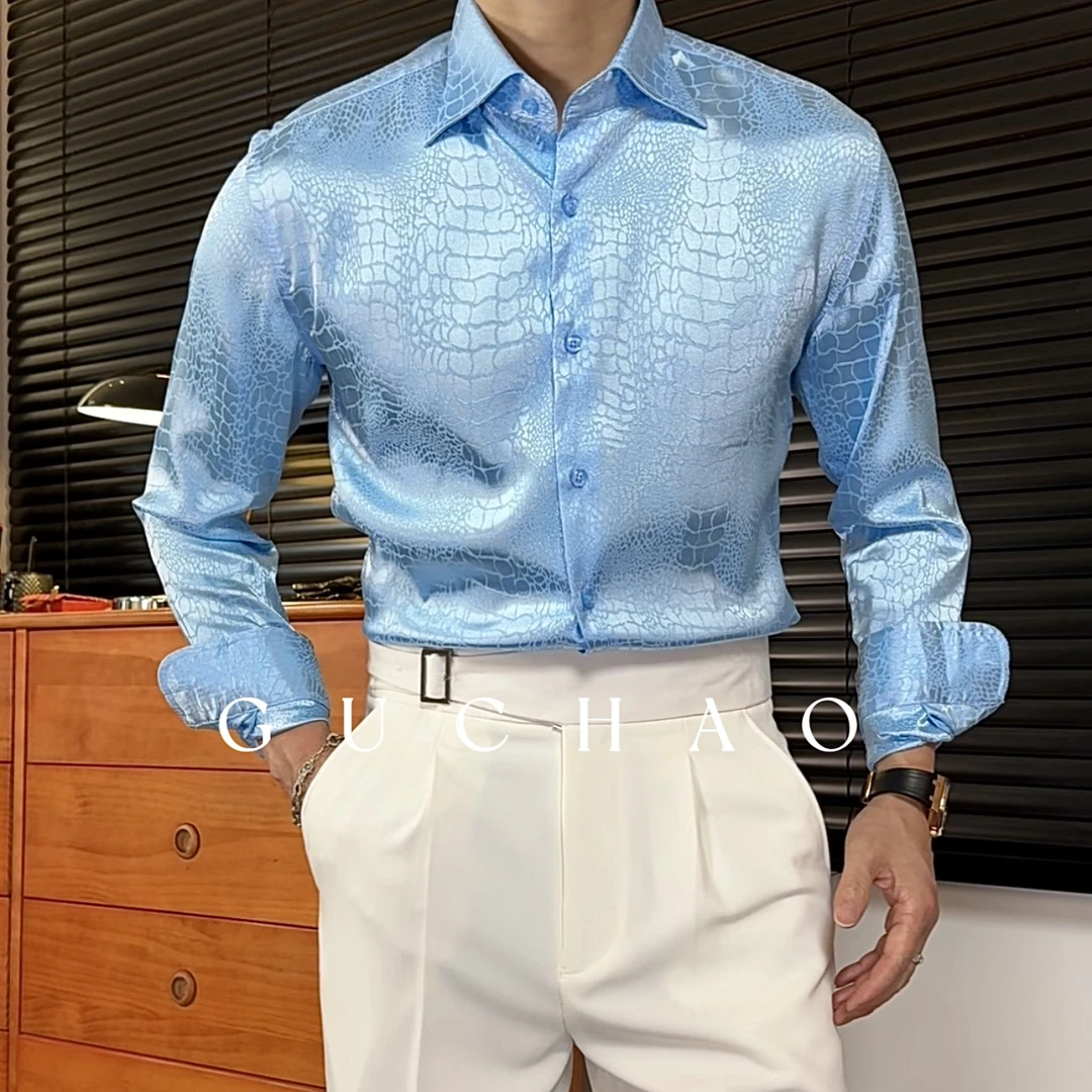 【Gc-古潮】-上新-男士轻奢美式豹纹抗皱百搭修身长袖衬衫