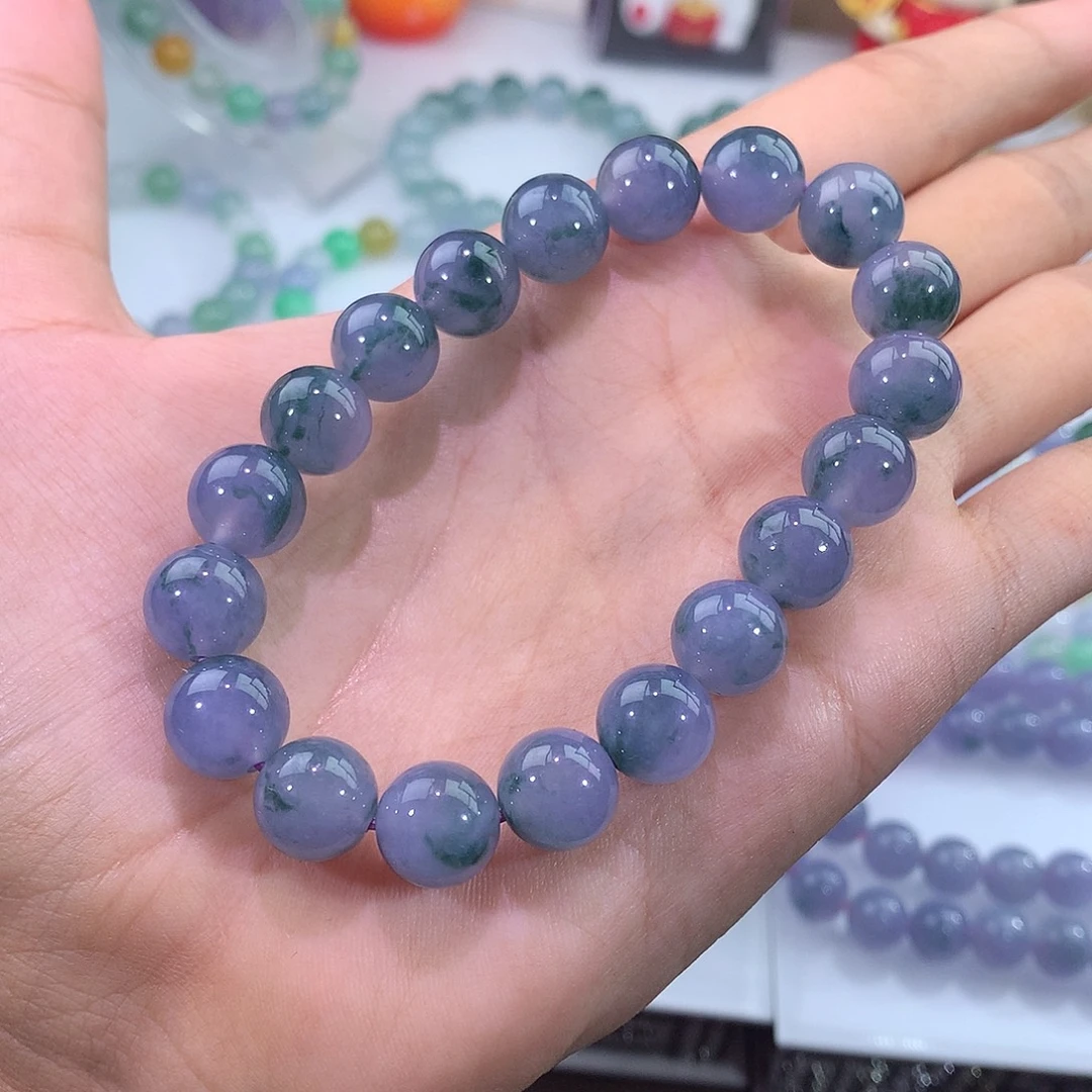 翡翠未镶嵌手链浓郁紫罗兰飘花手串