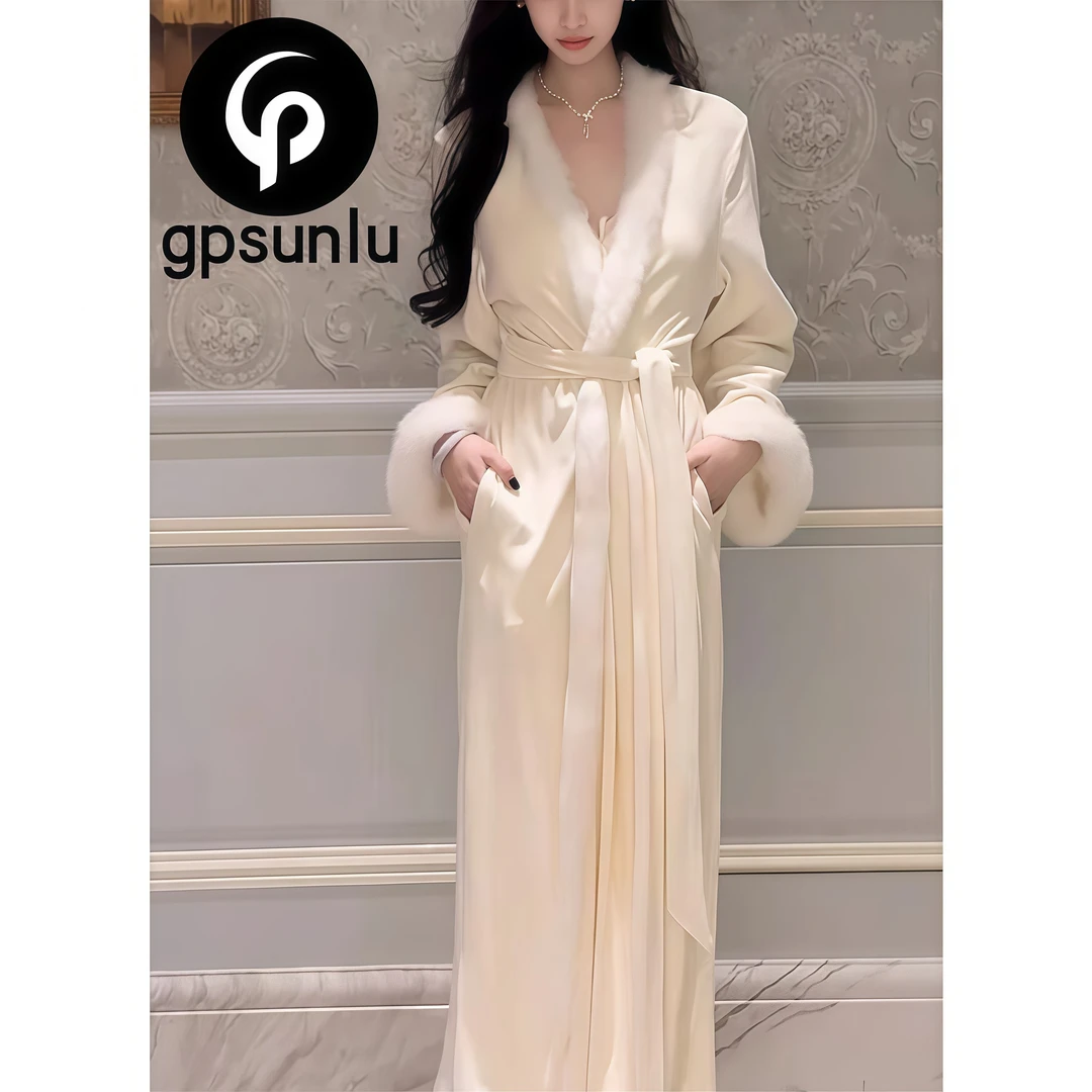 gpsunlu「御姐范」秋冬新款睡袍女法式毛茸茸奢华气质显瘦晨袍浴袍