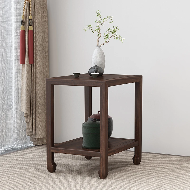 新中式实木边几整装角几方几家用乌金木小茶几置物架麻将牌桌边几