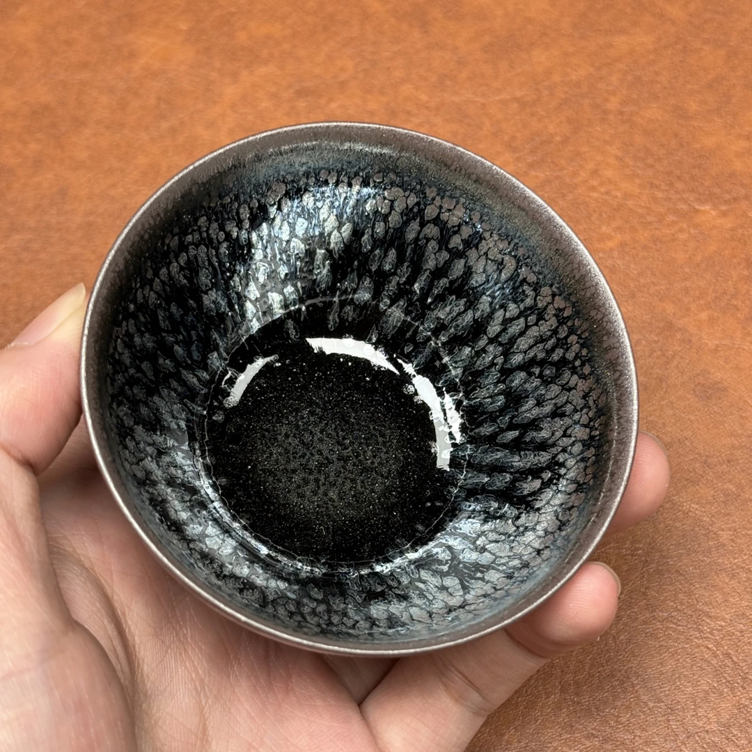 建盏银蓝油滴鹧鸪薄胎束口
