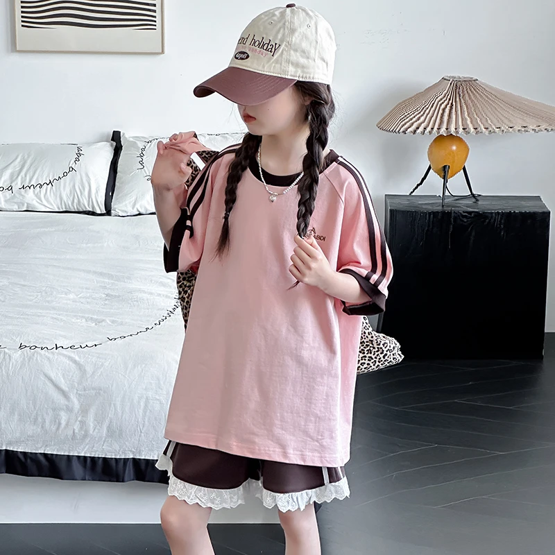 女童夏季套装2025新款大童洋气时髦儿童夏款女孩休闲运动夏装短袖