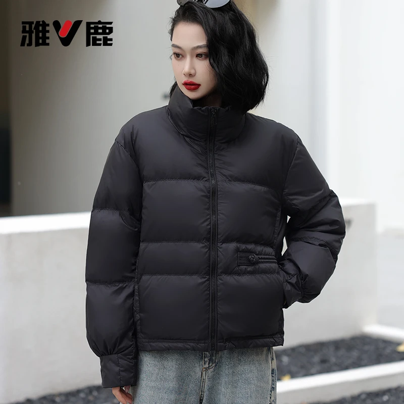 V/雅鹿YLH01Z10650 羽绒服女短款秋冬新款立领时尚加厚面包服外套