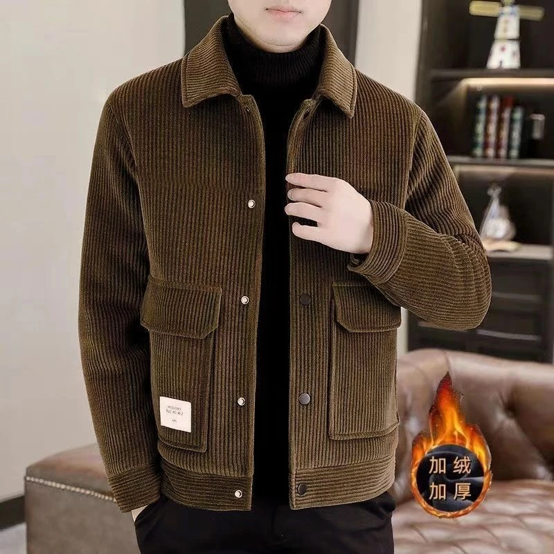 秋冬季休闲男外套2024新款韩版潮流翻领灯芯绒百搭夹克衫帅气青年