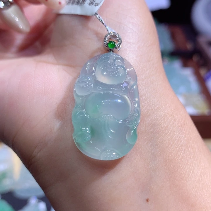 翡翠18K金镶嵌吊坠(不含链)逍遥佛