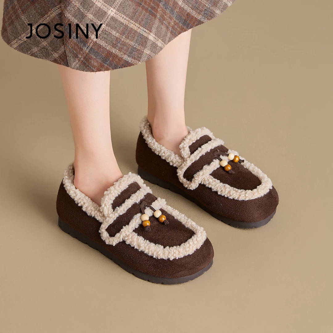 卓诗尼加绒乐福鞋女2025冬一脚蹬东北毛毛二棉鞋雪地靴582A64497