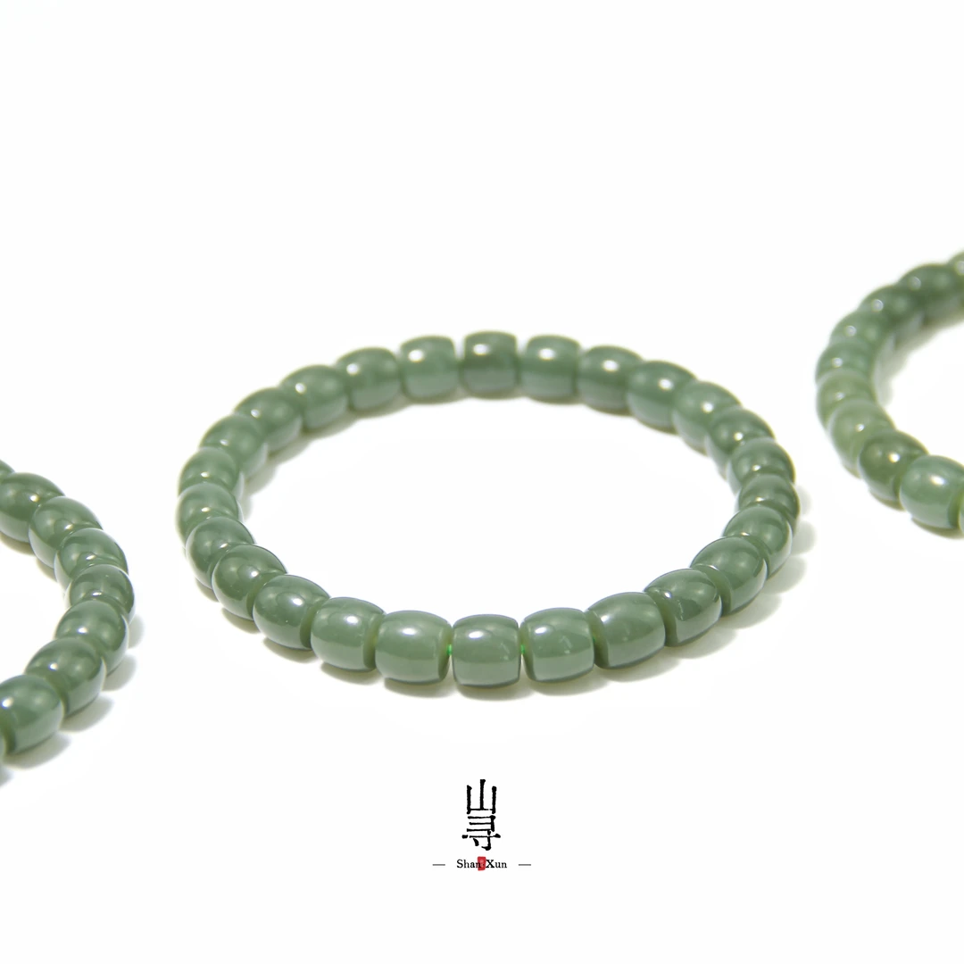 天然和田玉且末青蓝调老熟油细料精工直切手串8mm （多样性发其一）