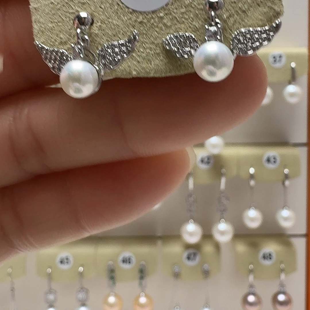 淡水珍珠银S925镶嵌耳饰