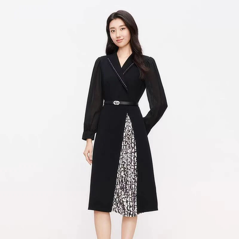 【商场同款新品】欧若智性风通勤设计感渐变拼接连衣裙KF10406