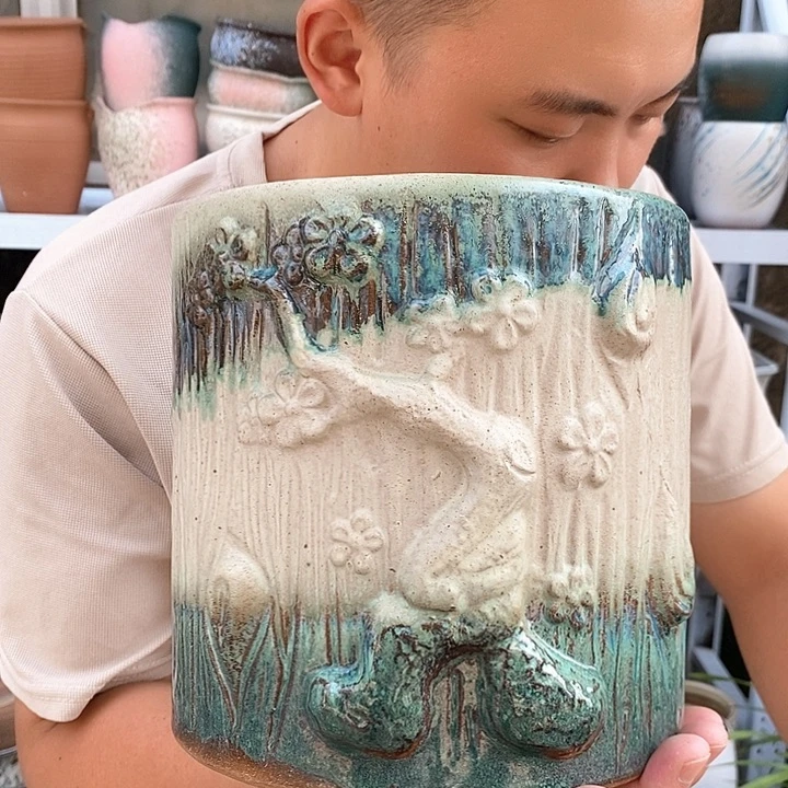 紫砂花盆口20高20瑕疵