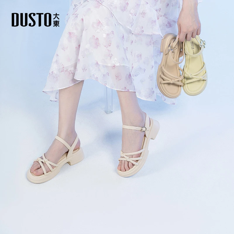 大东细带休闲凉鞋2025秋季新款外穿舒适透气增高一字带女鞋1235