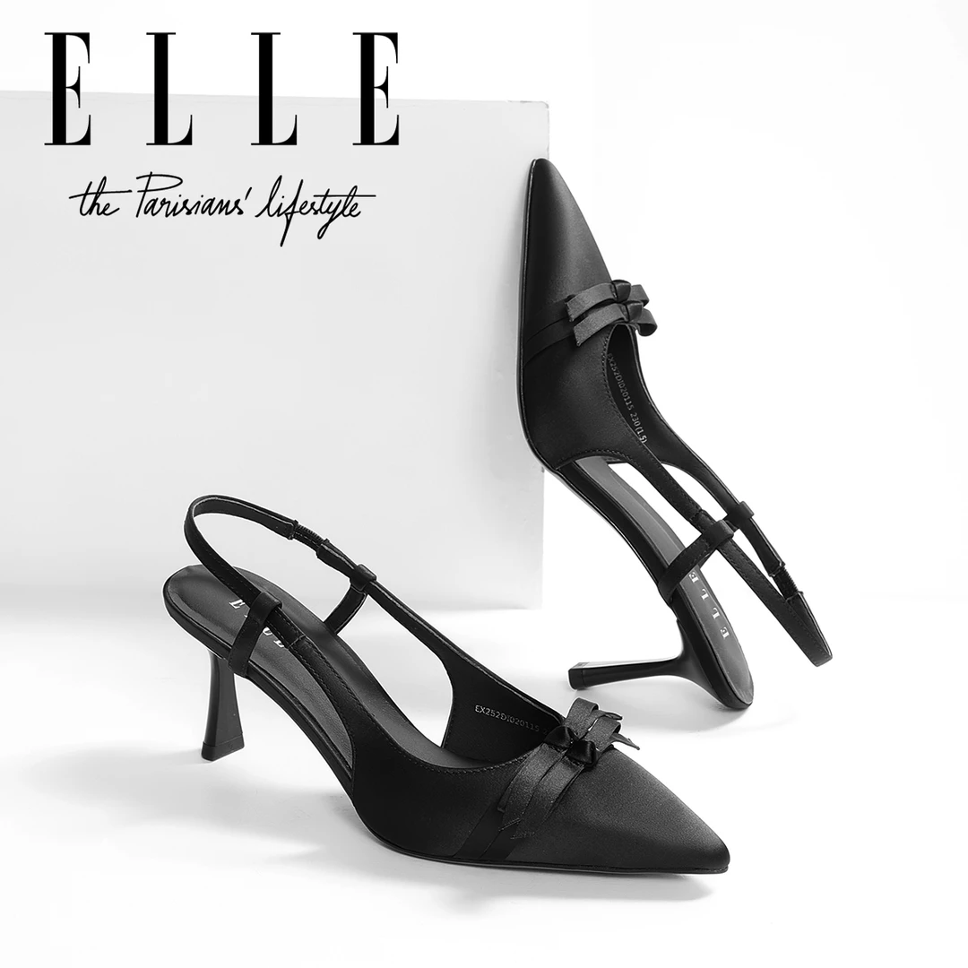 ELLE气质尖头蝴蝶结高跟鞋女鞋2025新款仙女风包头设计感后空凉鞋