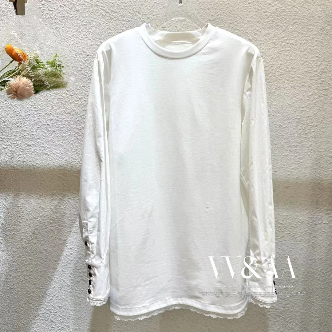 VV&AA 纯棉蕾丝拼接圆领长袖打底衫 VA75081