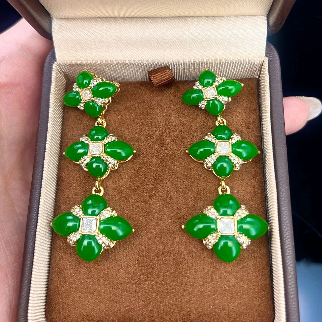 铜合金锆石耳饰 中古复古国风耳饰