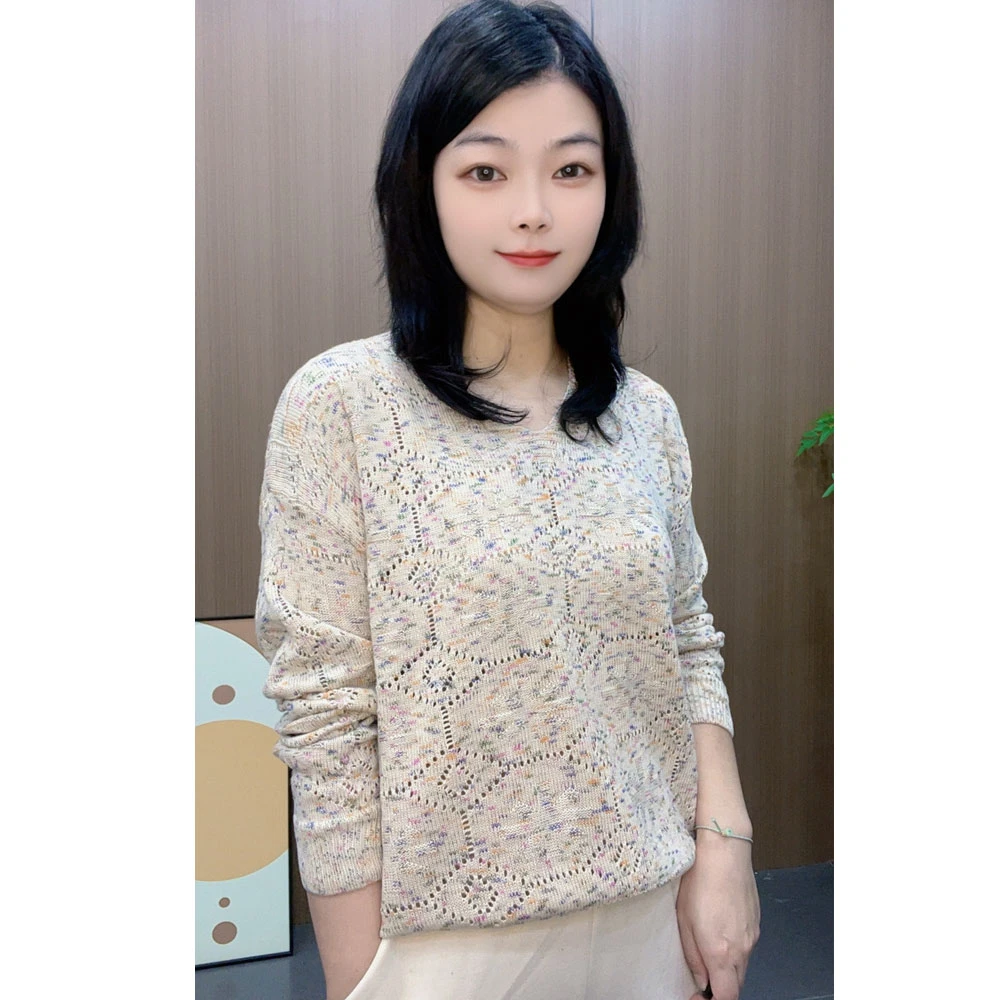 七彩棉线2025秋季新款韩版宽松V领套头针织衫上衣