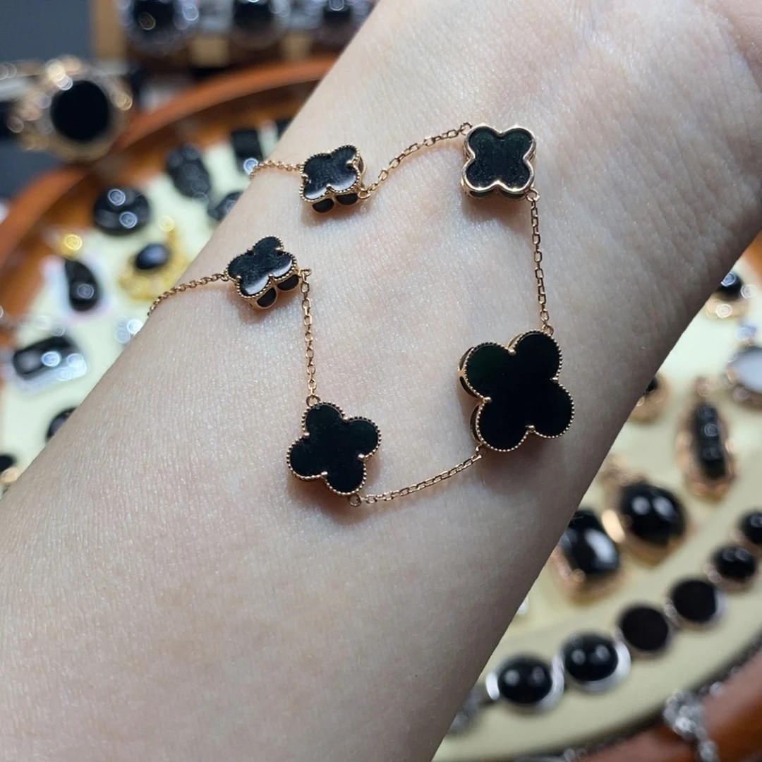 翡翠18K金镶嵌手链墨翠