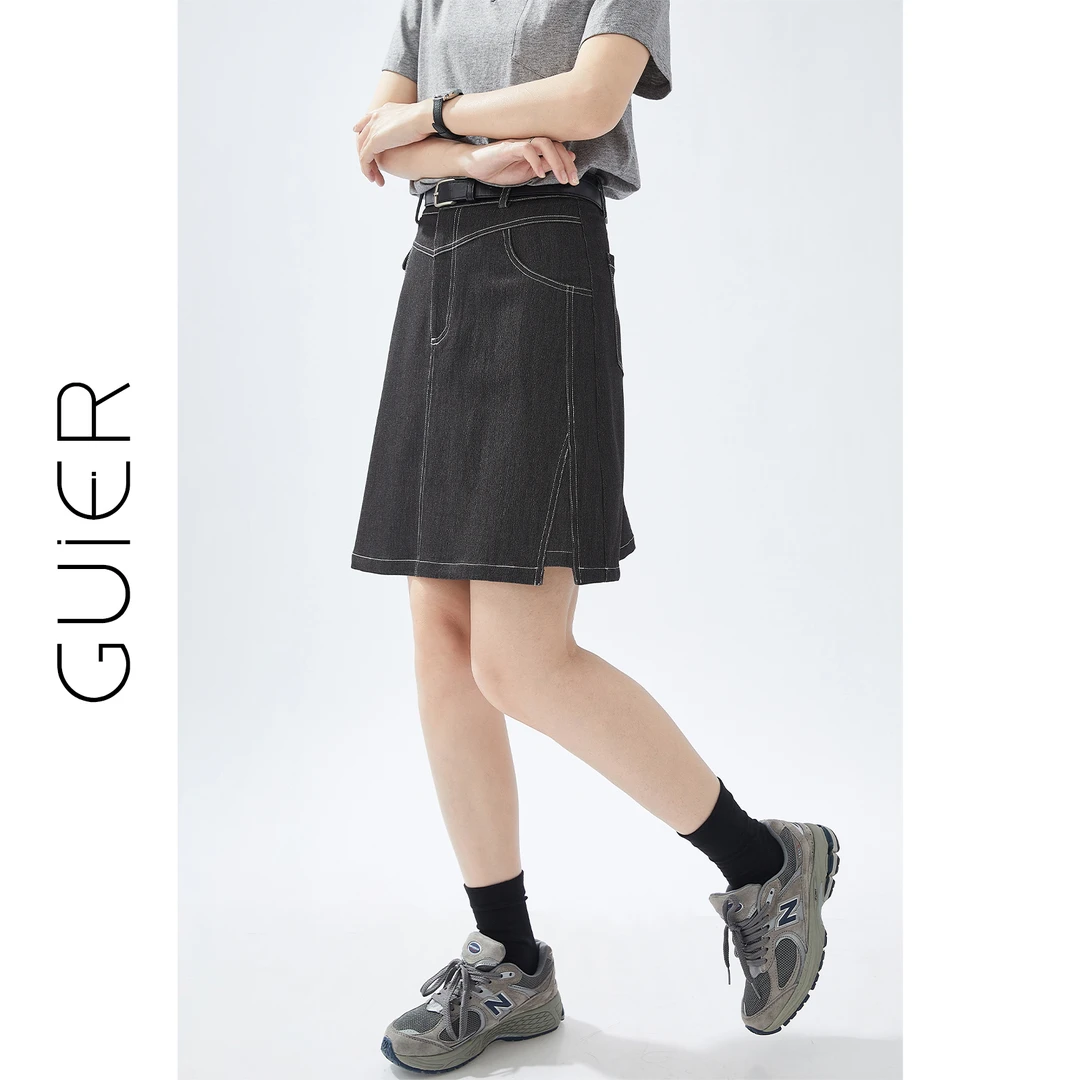 「GUIER」明线牛仔半身裙女2025新款夏季小众a字高腰短裙LJ0224