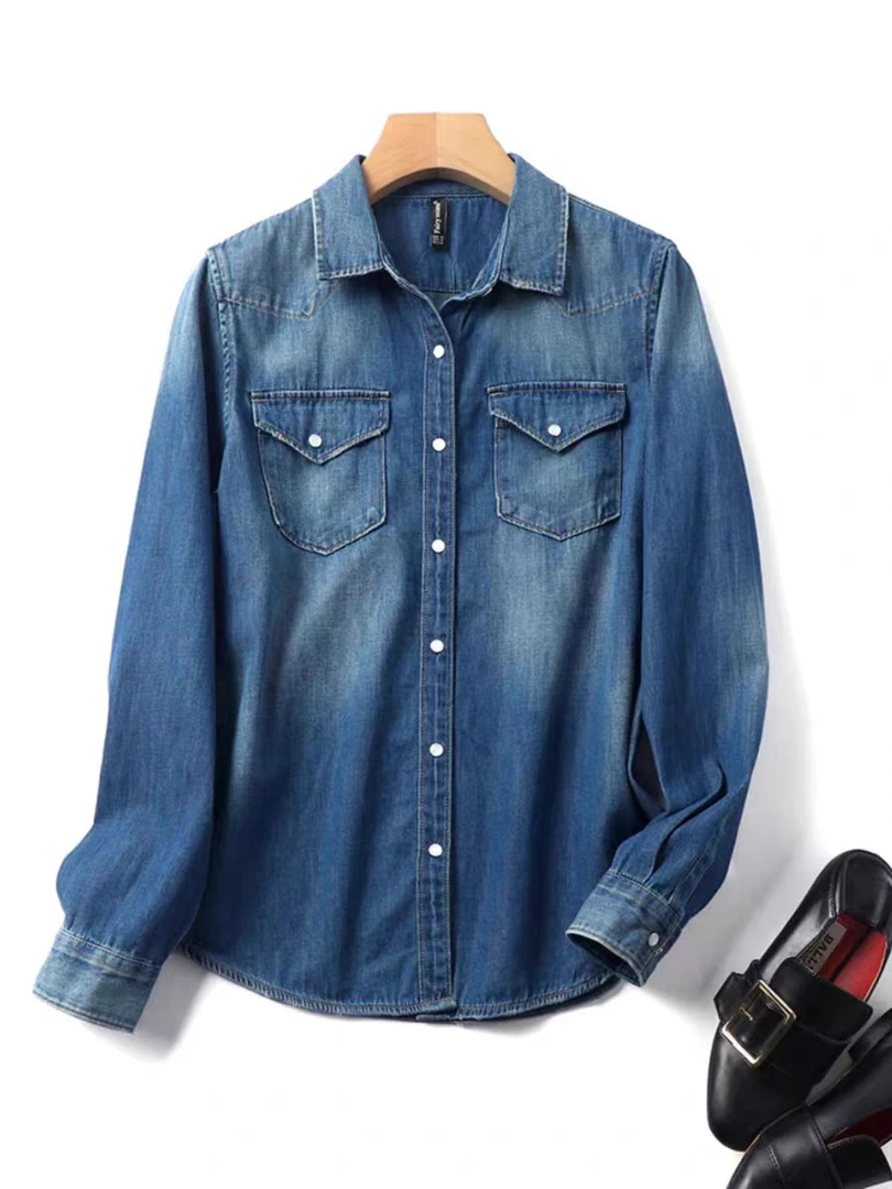 单穿~内搭~叠穿都很好~休闲百搭内里一体牛仔衬衫30218