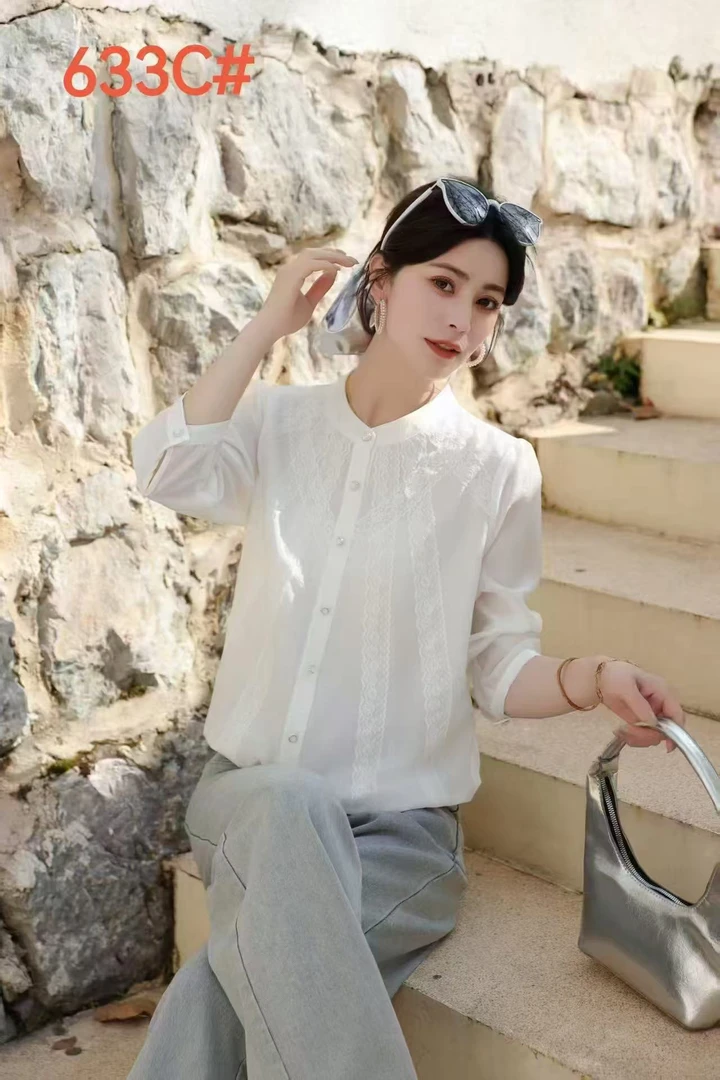 S830款蕾丝长袖时尚气质女士嬉皮部落风上衣衬衫小衫白色衬衣