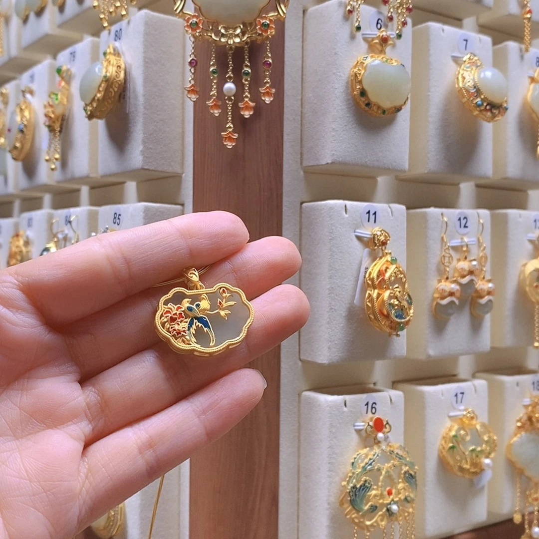 和田玉颈饰银S925镶嵌