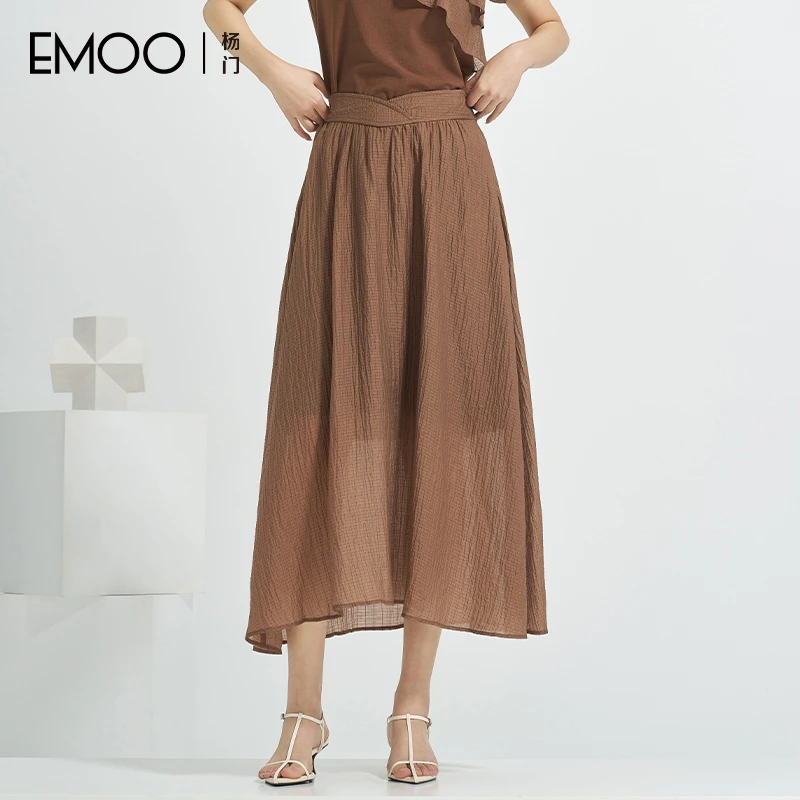 EMOO/杨门拉链高腰厚款A字裙薄款半身裙时尚复古百搭E24C013264