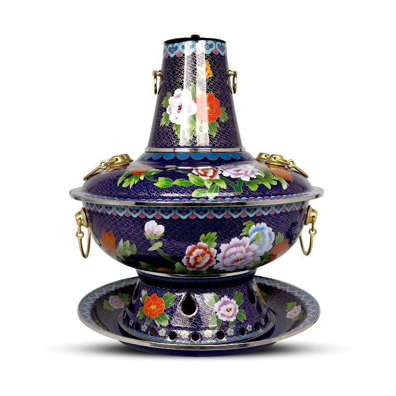 景泰蓝紫铜火锅燃环保油大铜锅加厚铜火锅烧炉用涮肉珐琅铜锅