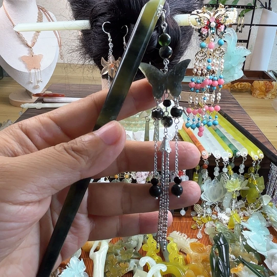 蛇纹石玉合金发饰