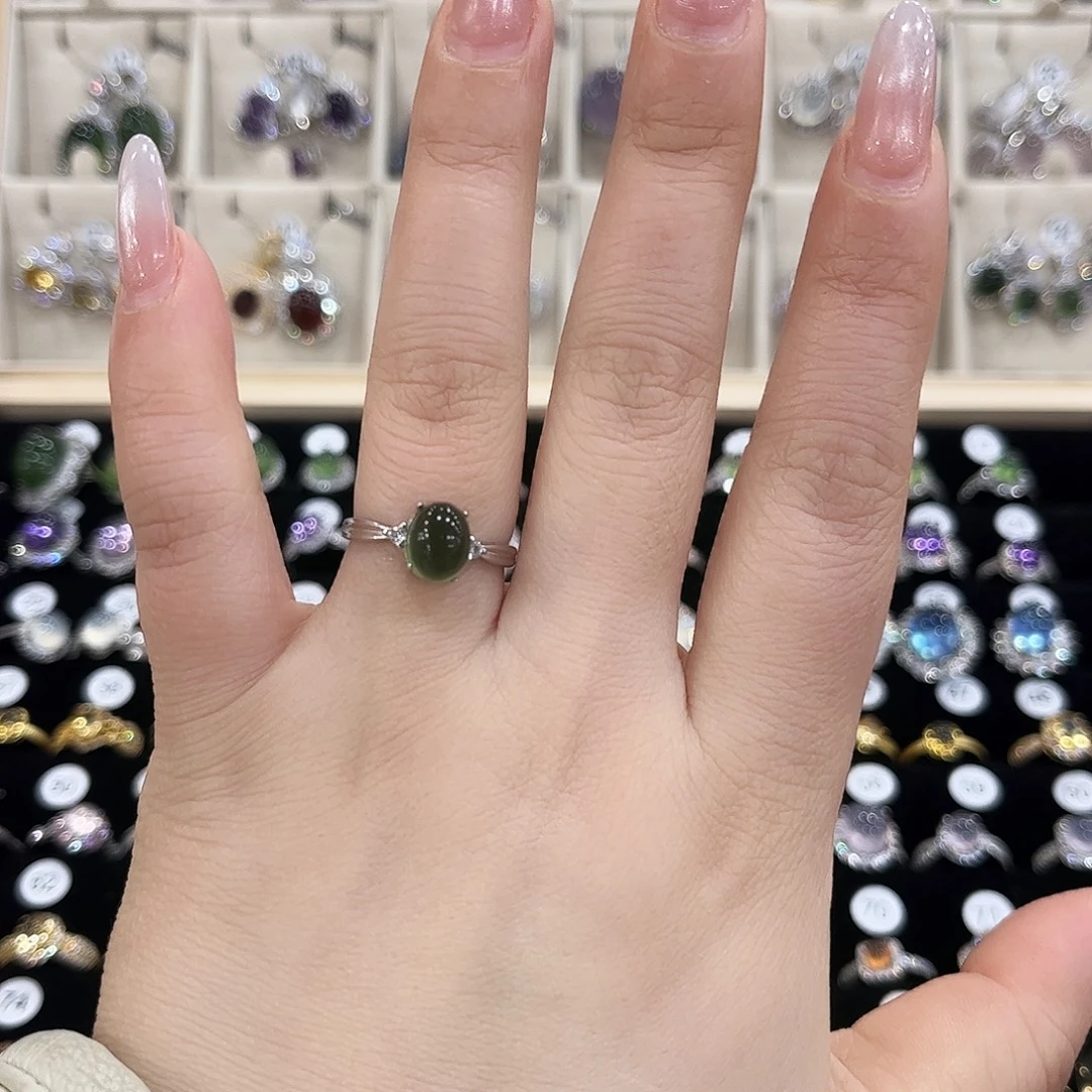 岫玉银S925镶嵌戒指