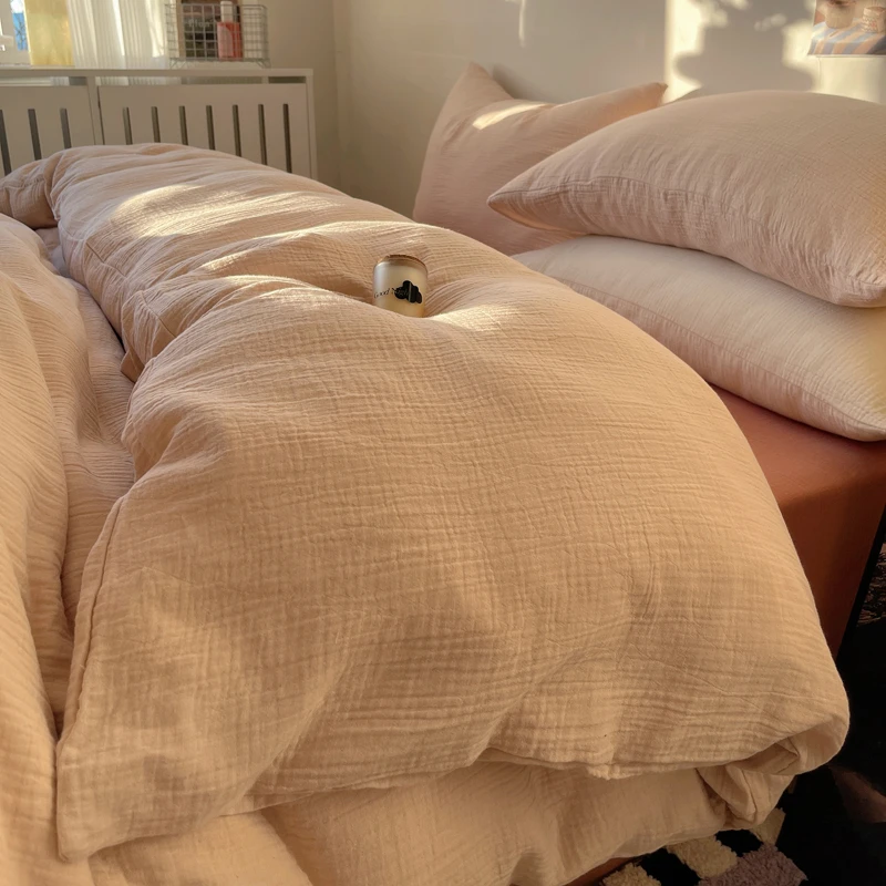 新款纯色水洗棉四件套非纯棉全棉被套罩单人宿舍三件套四季通用