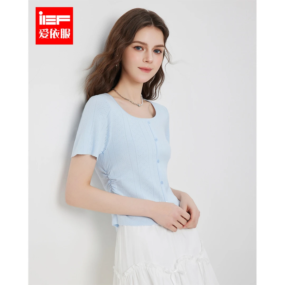 IEF/爱依服短袖2025春夏新款简约法式温柔风修身显瘦上衣欧若风