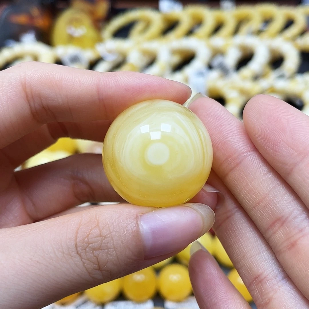 未镶嵌蜜蜡裸石圆珠27.9mm金沙