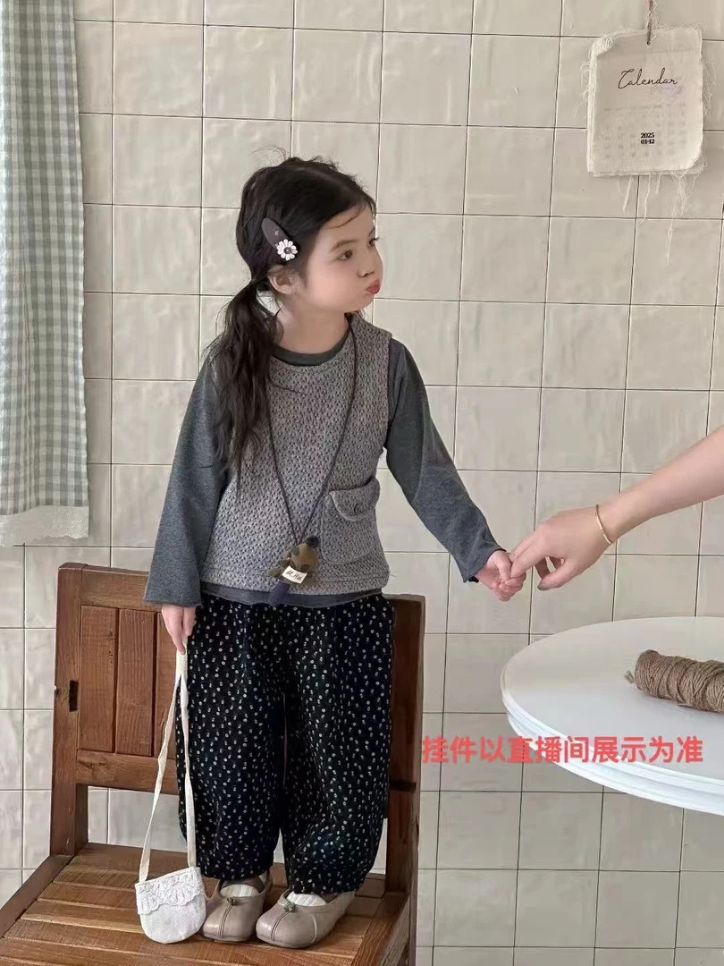 韩版马甲打底衫波点裤三件套套装-25318-1