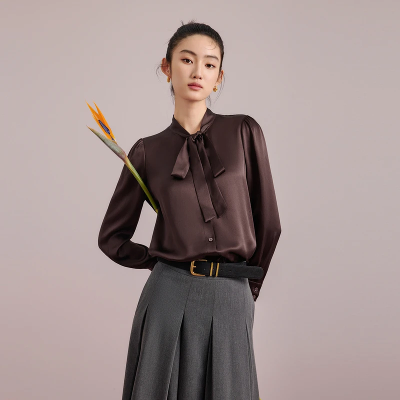 LIME/莱茵【雅韵流光】可机洗6A级桑蚕丝百搭衬衫双色LDGC6AWBL801