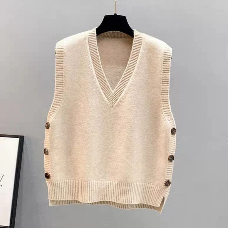 跨境叠穿马甲针织背心女士毛衣2025春秋新款坎肩宽松V领马夹外搭